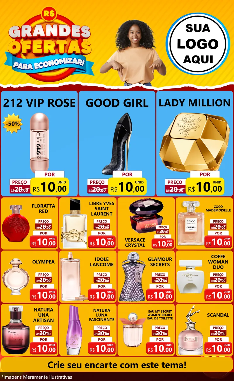 Modelo de Encarte para Encarte Grande com o tema Grandes Ofertas Para Economizar! para Perfumes