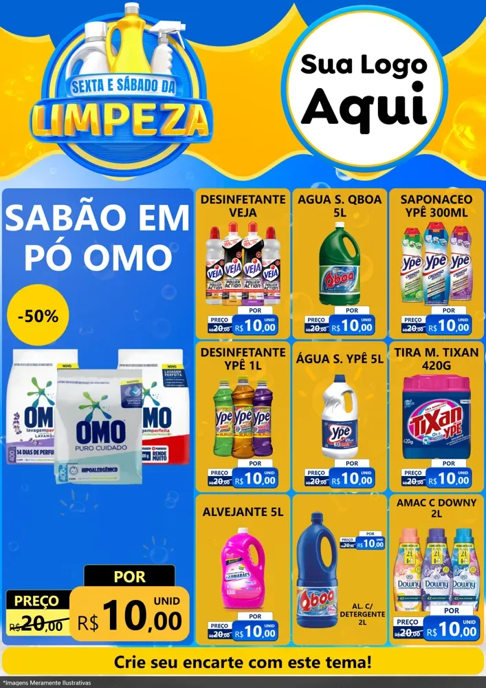 Modelo de Encarte para Encarte A4 Vertical com o tema Sexta e Sábado da Limpeza para Produtos de Limpeza