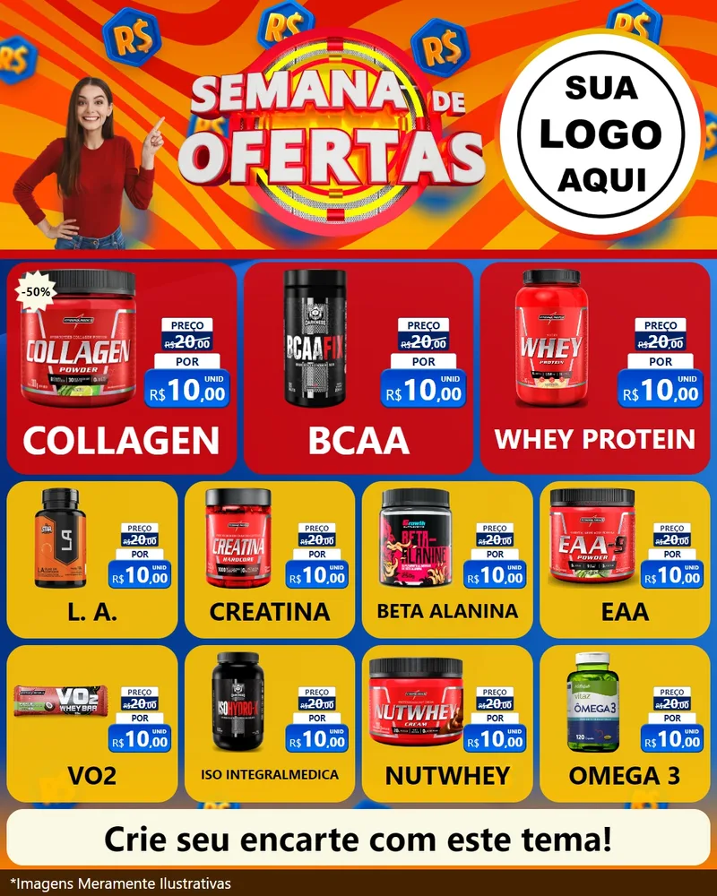Modelo de Rede Social para Feed Instagram com o tema Semana de Ofertas para Suplementos alimentares