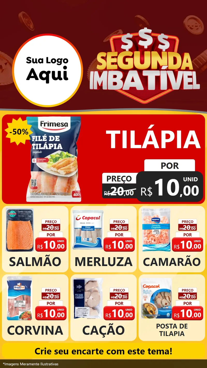 Modelo de Rede Social para Stories com o tema Segunda Imbatível para Peixaria