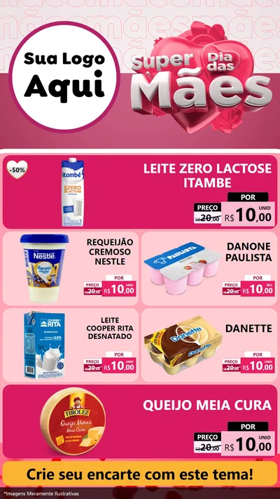 Modelo de TV para TV Vertical com o tema Super Dia Das Mães para Frios e Laticínios