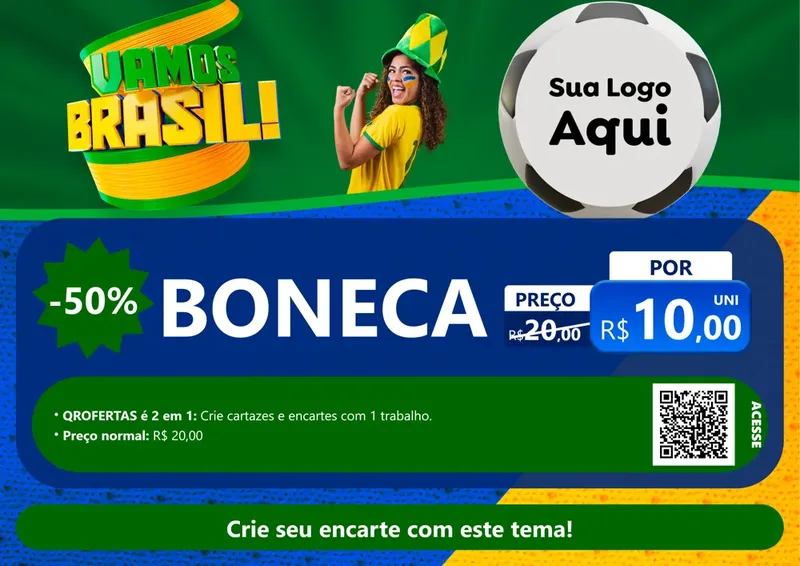 Modelo de Cartaz para Cartaz A4 Horizontal com o tema Vamos Brasil - Copa para Brinquedos