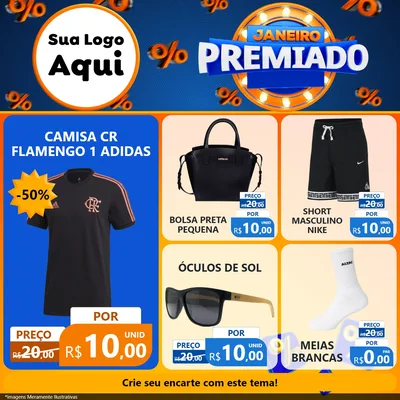 Modelo de Rede Social para Feed Facebook com o tema Janeiro Premiado para Roupas e acessórios