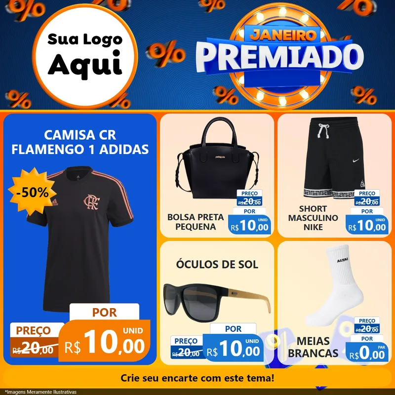 Modelo de Rede Social para Feed Facebook com o tema Janeiro Premiado para Roupas e acessórios