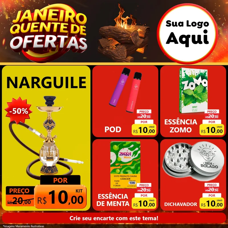 Modelo de Rede Social para Feed Facebook com o tema Janeiro Quente de Ofertas para Tabacaria