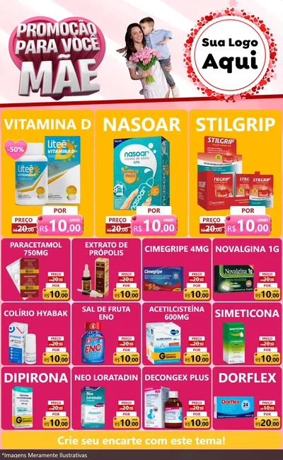 Modelo de Encarte para Encarte Grande com o tema Promoção Para Você Mãe para Farmácia