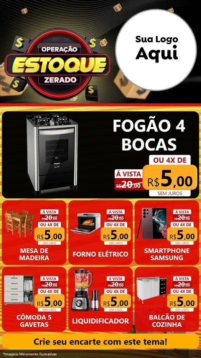 Modelo de Rede Social para Stories com o tema Operação Estoque Zerado para Móveis e Eletro