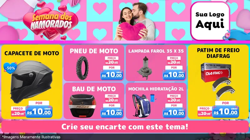 Modelo de TV para TV Horizontal com o tema Semana dos Namorados para Moto peças
