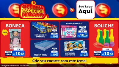 Modelo de TV para TV Horizontal com o tema Ofertas Especiais de Agosto para Brinquedos