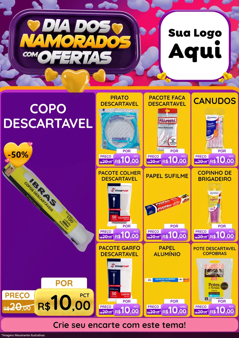 Modelo de Encarte para Encarte A4 Vertical com o tema Dia Dos Namorados Com Ofertas para Embalagens