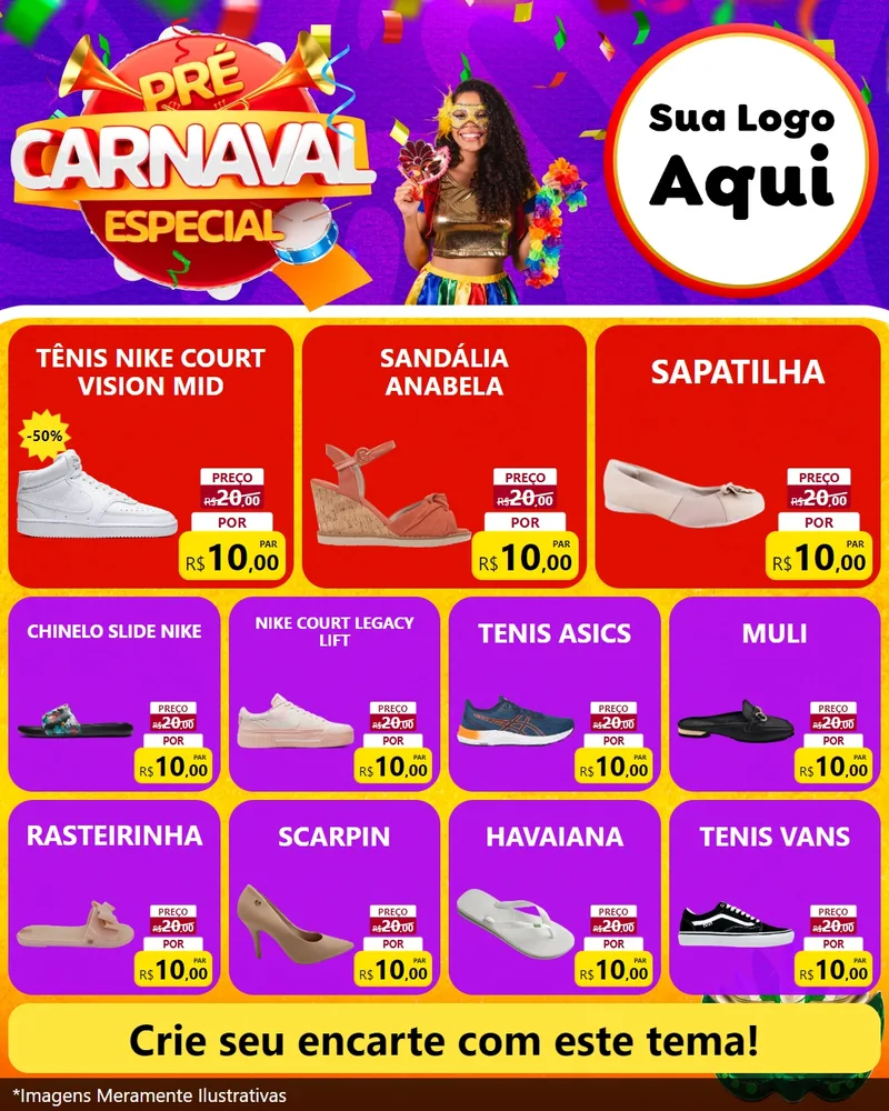 Modelo de Rede Social para Feed Instagram com o tema Pré-Carnaval Especial para Calçados