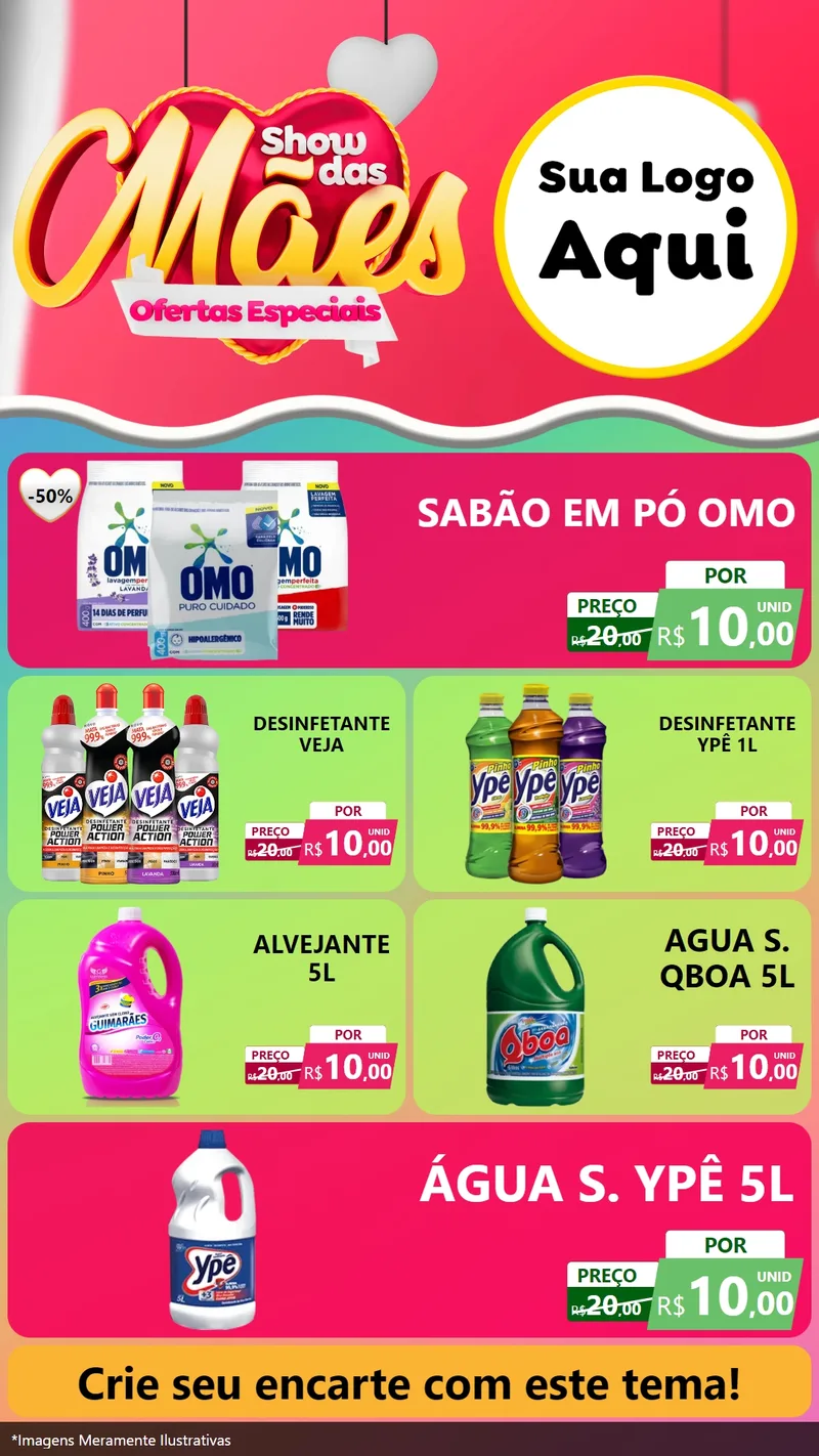 Modelo de TV para TV Vertical com o tema Show das Mães - Ofertas Especiais para Produtos de Limpeza