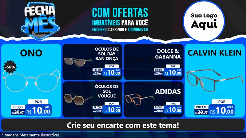 Modelo de TV para TV Horizontal com o tema Fecha Mês para Óticas