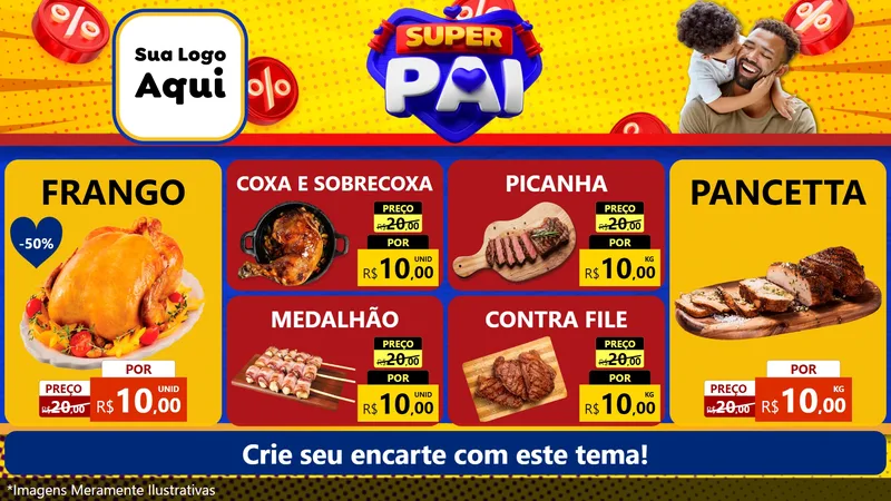 Modelo de TV para TV Horizontal com o tema Super Pai para Assados
