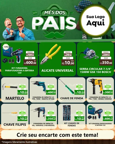 Modelo de Rede Social para Feed Instagram com o tema Mês dos Pais para Maquinas e Ferramentas