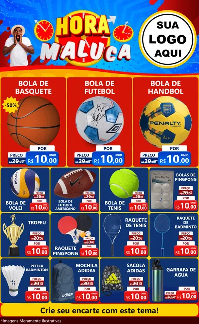 Modelo de Encarte para Encarte Grande com o tema Hora Maluca para Artigos Esportivos