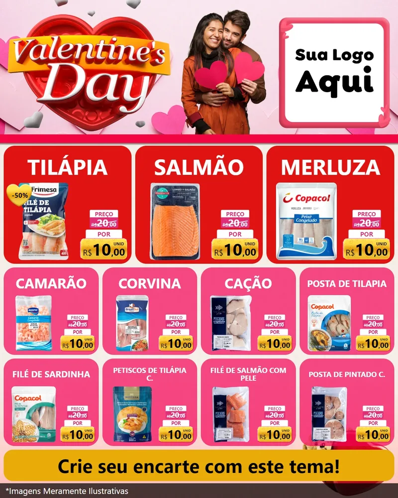 Modelo de Rede Social para Feed Instagram com o tema Valentine's Day para Peixaria