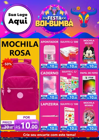 Modelo de Encarte para Encarte A4 Vertical com o tema Festa Boi-Bumbá para Papelaria