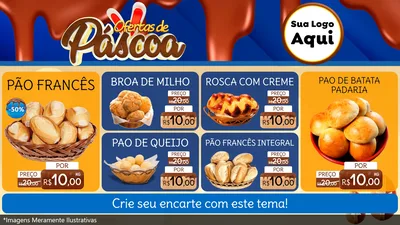 Modelo de TV para TV Horizontal com o tema Ofertas de Páscoa para Padaria