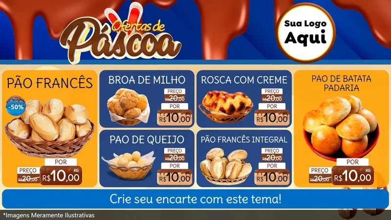 Modelo de TV para TV Horizontal com o tema Ofertas de Páscoa para Padaria