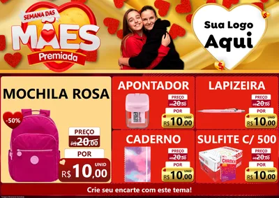 Modelo de Encarte para Encarte A4 Horizontal com o tema Semana das Mães Premiada para Papelaria