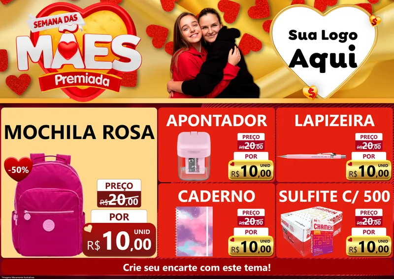 Modelo de Encarte para Encarte A4 Horizontal com o tema Semana das Mães Premiada para Papelaria
