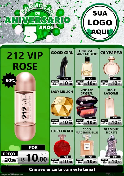 Modelo de Encarte para Encarte A4 Vertical com o tema Promoção de Aniversário - 5 Anos para Perfumes