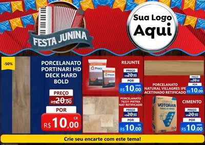 Modelo de Encarte para Encarte A4 Horizontal com o tema Festa Junina para Pisos e revestimentos