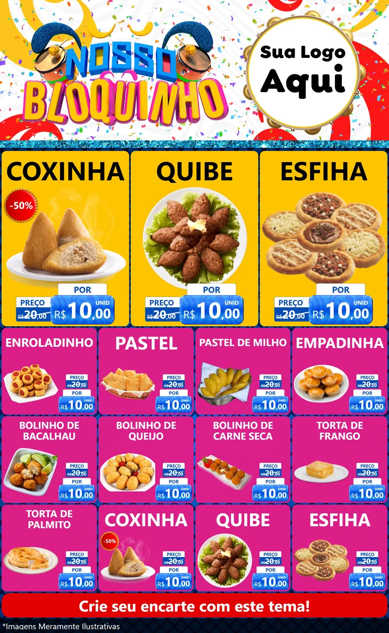 Modelo de Encarte para Encarte Grande com o tema Nosso Bloquinho para Salgadaria