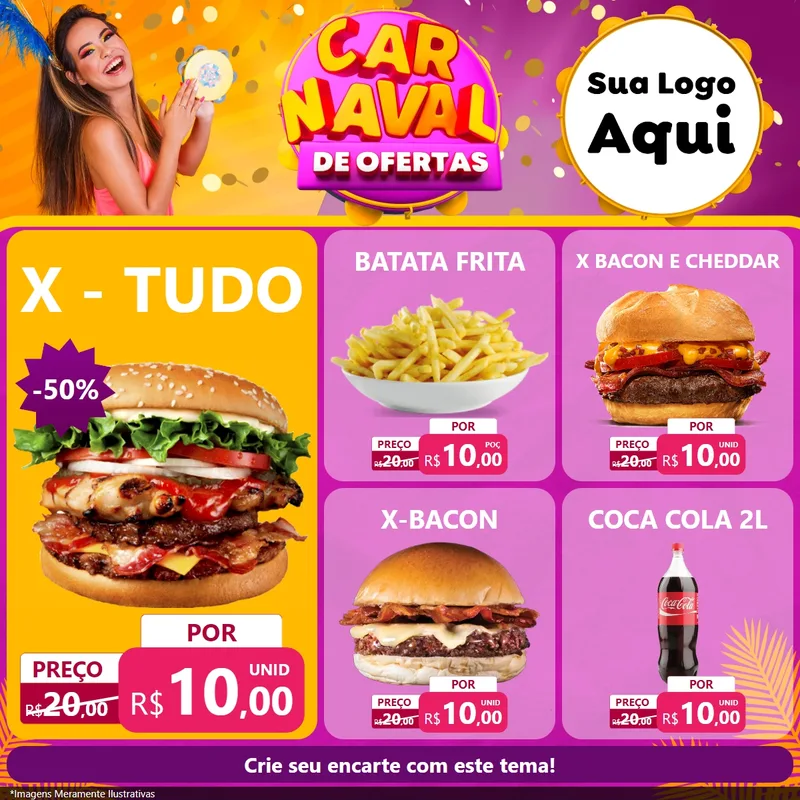 Modelo de Rede Social para Feed Facebook com o tema Carnaval de Ofertas para Hamburgueria