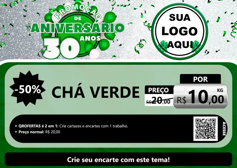 Modelo de Cartaz para Cartaz A4 Horizontal com o tema Promoção de Aniversário - 30 Anos para Produtos Naturais