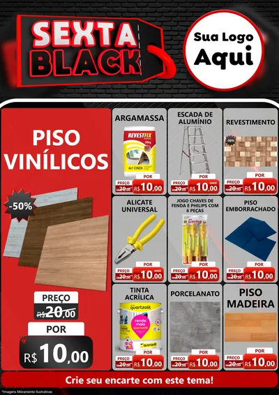 Modelo de Encarte para Encarte A4 Vertical com o tema Sexta Black para Material para Construção