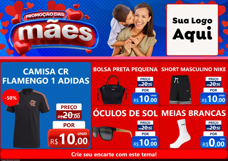 Modelo de Encarte para Encarte A4 Horizontal com o tema Promoção das Mães para Roupas e acessórios