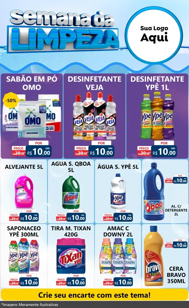 Modelo de Encarte para Encarte Grande com o tema Semana da Limpeza para Produtos de Limpeza