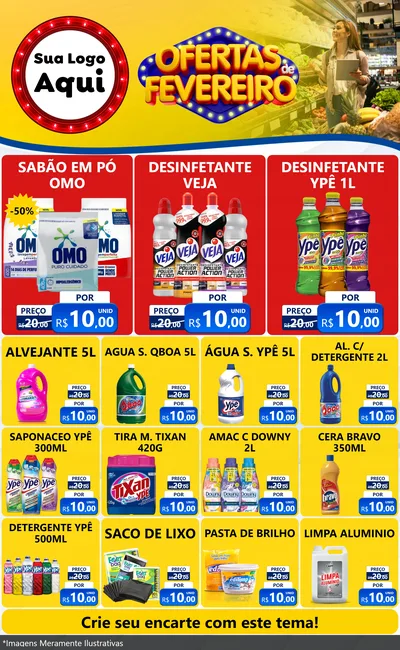 Modelo de Encarte para Encarte Grande com o tema Ofertas de Fevereiro para Produtos de Limpeza