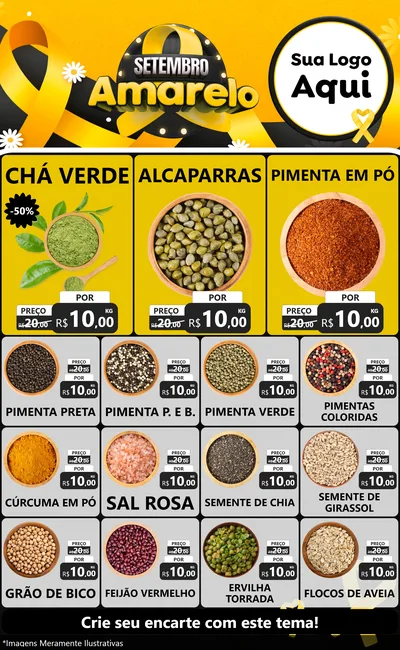 Modelo de Encarte para Encarte Grande com o tema Setembro Amarelo para Produtos Naturais