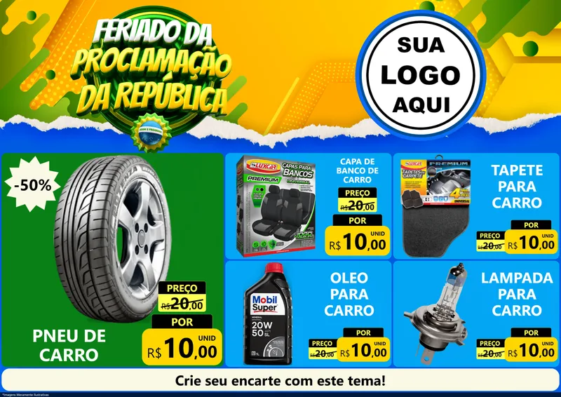 Modelo de Encarte para Encarte A4 Horizontal com o tema Feriado da Proclamação da República para Auto peças