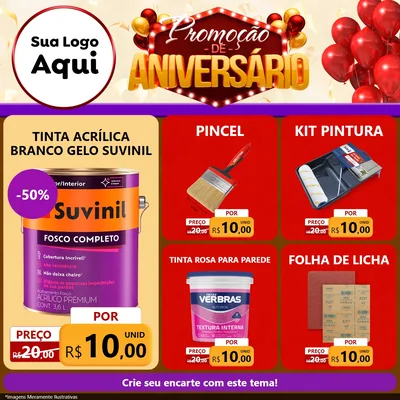 Modelo de Rede Social para Feed Facebook com o tema Promoção de Aniversário para Tintas e Ferramentas