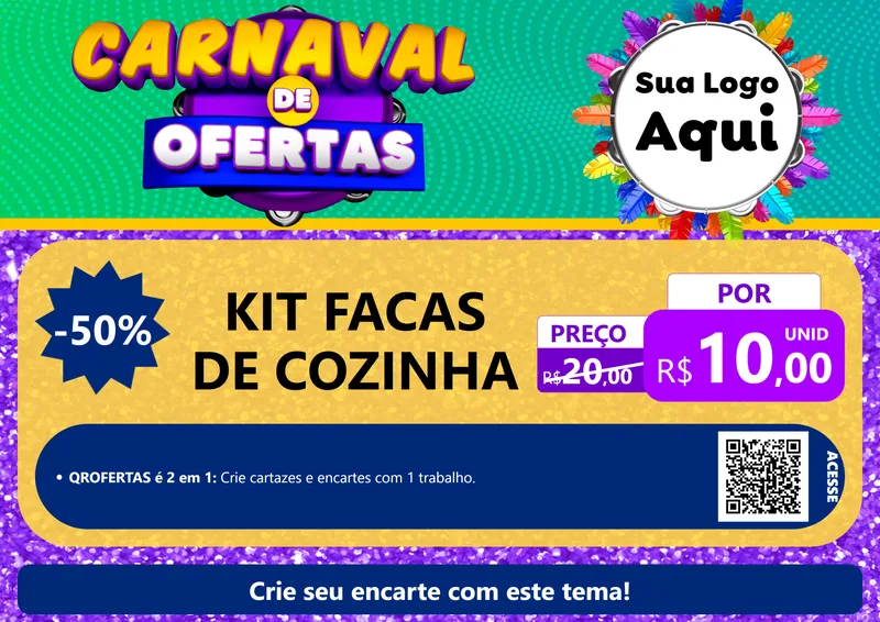 Modelo de Cartaz para Cartaz A4 Horizontal com o tema Carnaval de Ofertas para Utilidades Domésticas