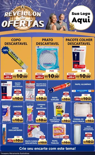 Modelo de Encarte para Encarte Grande com o tema Réveillon de Ofertas para Embalagens