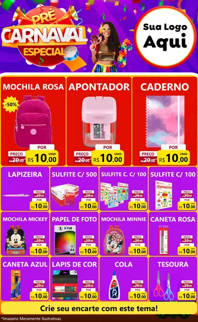 Modelo de Encarte para Encarte Grande com o tema Pré-Carnaval Especial para Papelaria