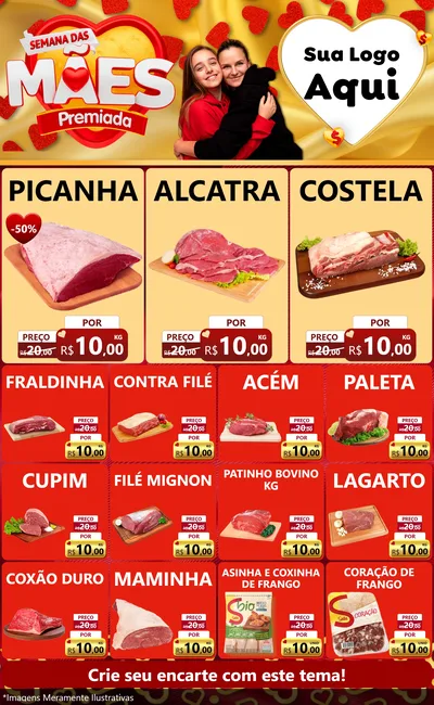 Modelo de Encarte para Encarte Grande com o tema Semana das Mães Premiada para Açougue