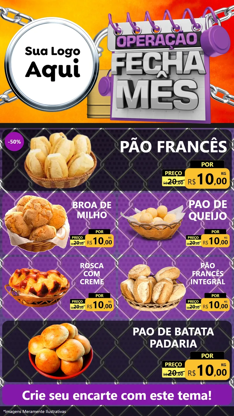 Modelo de TV para TV Vertical com o tema Operação Fecha Mês para Padaria
