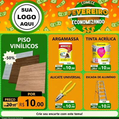 Modelo de Rede Social para Feed Facebook com o tema Comece Fevereiro Economizando para Material para Construção