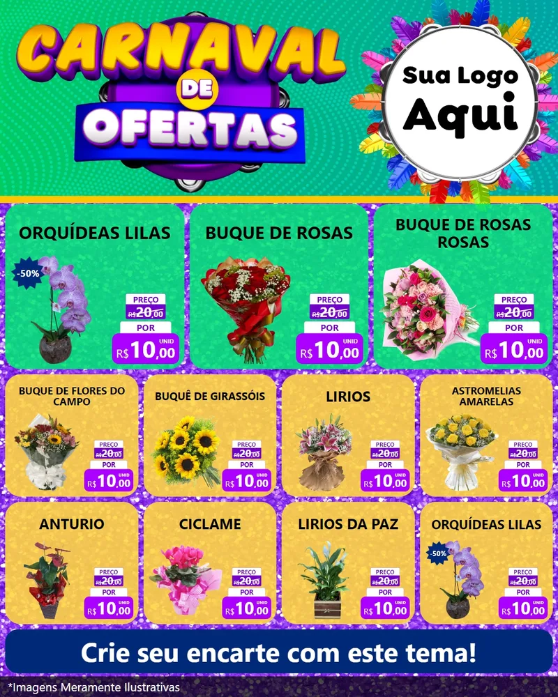 Modelo de Rede Social para Feed Instagram com o tema Carnaval de Ofertas para Floricultura e jardim