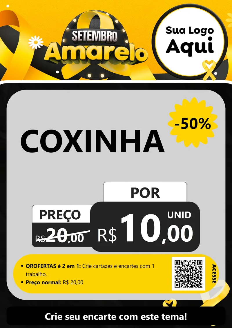 Modelo de Cartaz para Cartaz A4 Vertical com o tema Setembro Amarelo para Salgadaria