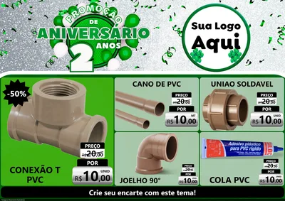 Modelo de Encarte para Encarte A4 Horizontal com o tema Promoção de Aniversário - 2 Anos para Tubos e conexões
