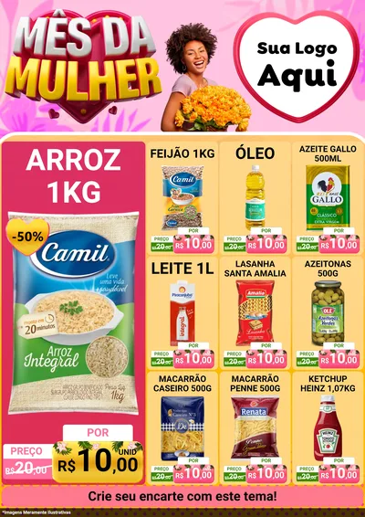 Modelo de Encarte para Encarte A4 Vertical com o tema Mês da Mulher para Supermercado