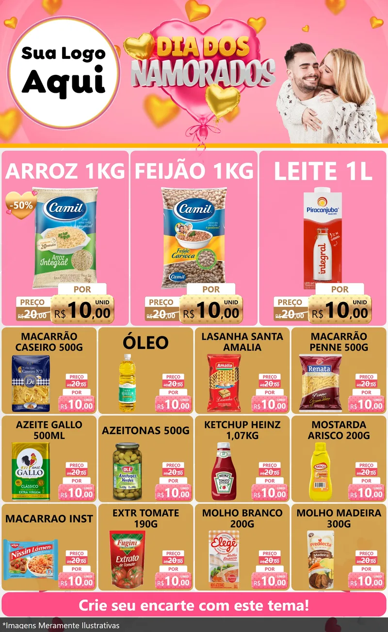 Modelo de Encarte para Encarte Grande com o tema Dia dos Namorados para Supermercado
