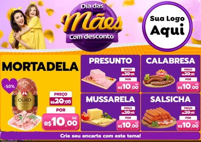 Modelo de Encarte para Encarte A4 Horizontal com o tema Dia das Mães com Desconto para Frios e Laticínios